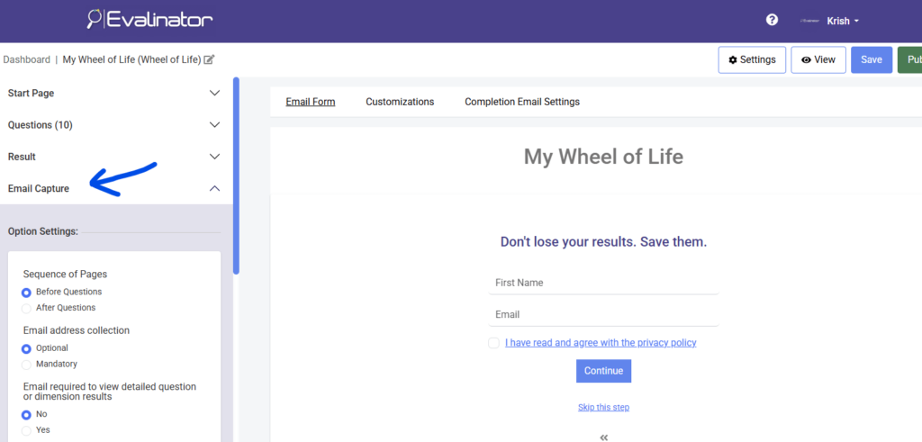 1- Results Email settings