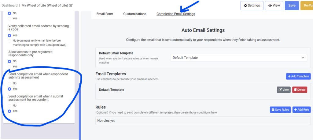 2- Results Email settings