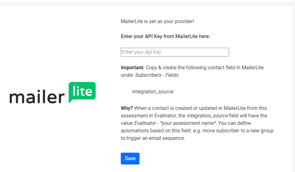 Evalinator mailerlite-settings-api