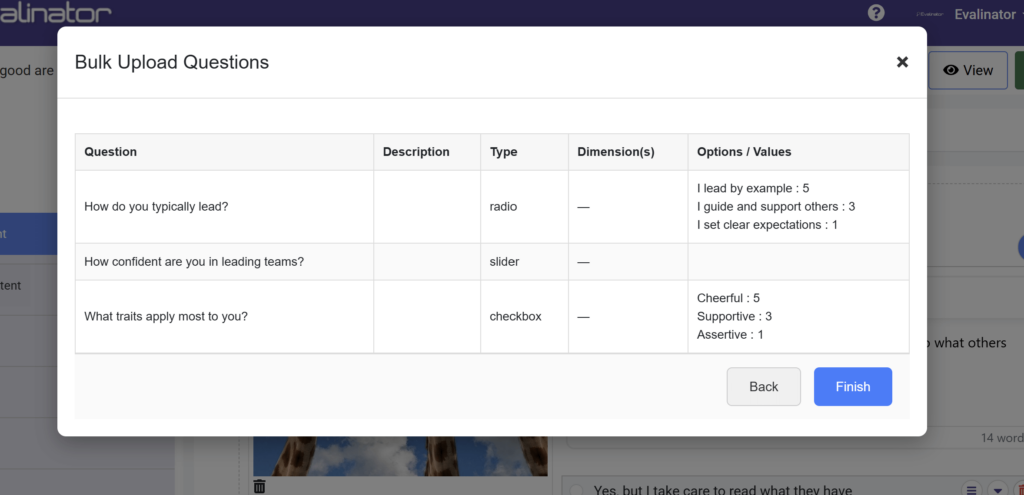 confirm imported questions