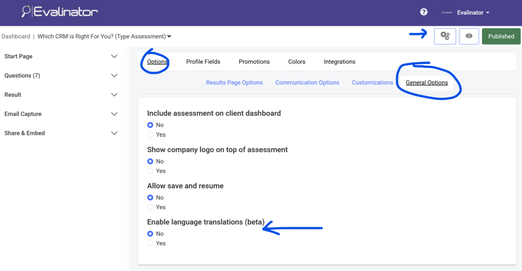 multi lingual support for quiz or assessment