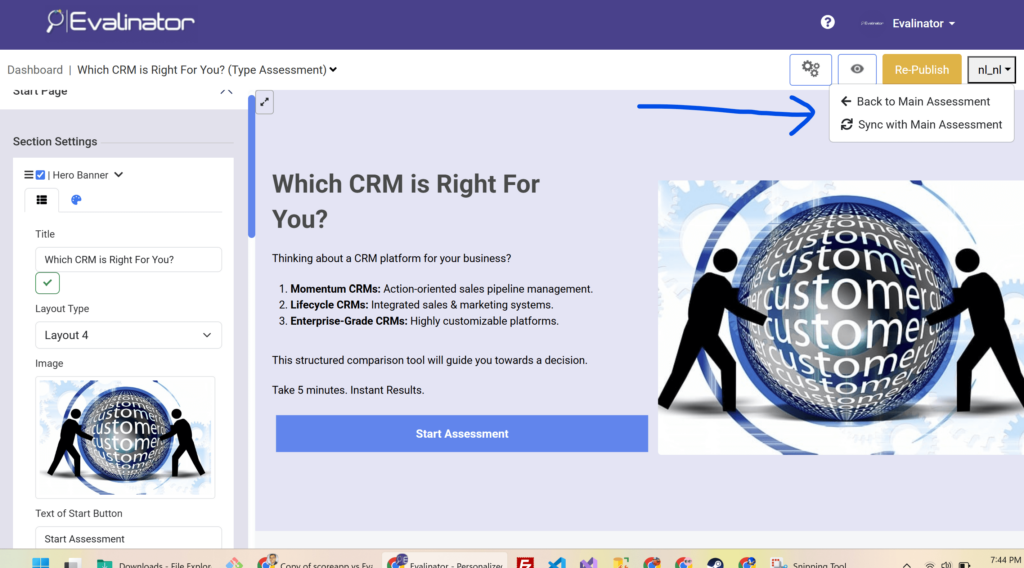 Sync language changes to your assessment