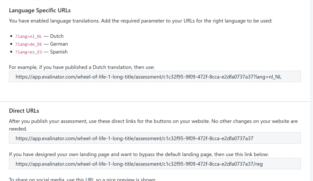 assessment translation URLs
